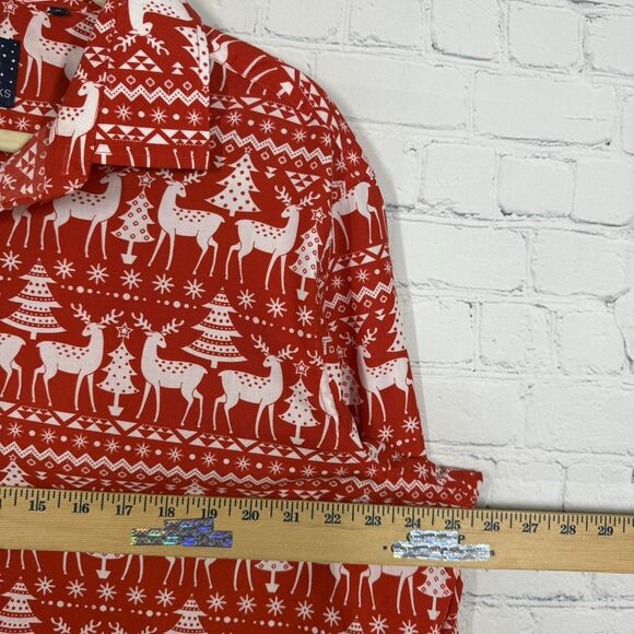 Simon Banks Christmas Shirt Mens XL 17.5 Button Up Long Sleeve Reindeer Red - Picture 7 of 8